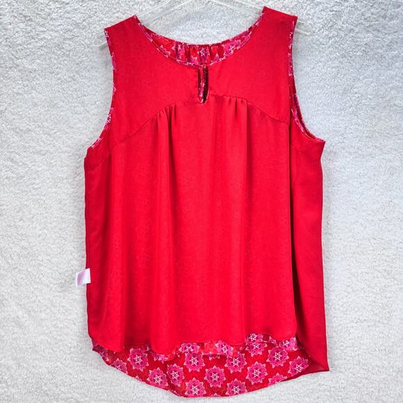 Rose Olive Top Women Sz XL Sleeveless Red White Geometric Print Tassel Tie Boho - Picture 6 of 11